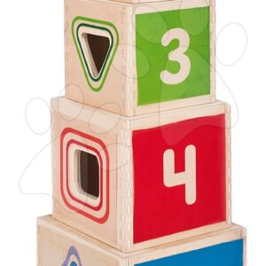 Dřevěná skládací věž Color Stacking Tower Eichhorn 5 barevných kostek a 5 tvarů od 12 měsíců