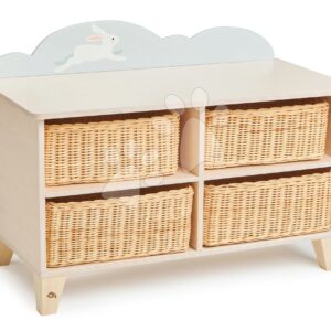 Dřevěná skříňka se zajíčkem Bunny Storage Unit Tender Leaf Toys se 4 odkládacími koši z úpletu
