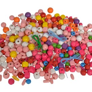 Dřevěné korálky na navlékání Wooden Bead Set in Bucket Eichhorn různých barev a tvarů