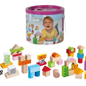 Dřevěné kostky Color Wooden Blocks Eichhorn vzorované s potiskem 50 ks v dóze od 12 měsíců