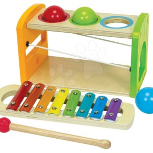 Dřevěný Xylofon Color Xylophone Hammering Bench Eichhorn s 3 míčky a kladívkem od 24 měsíců