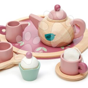 Dřevěný čajník Birdie Tea set Tender Leaf Toys na tácku se šálky s čajovým sáčkem