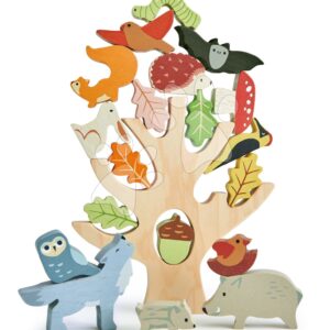 Dřevěný strom s rovnováhou Stacking Forest Tender Leaf Toys s 19 zvířátky a lesními plody od 18 měsíců
