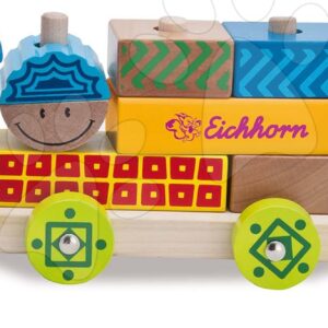 Dřevěný vláček s kostkami Color Small Train Eichhorn lokomotiva s 2 vagony 18 dílů od 12 měsíců