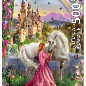 Educa puzzle Fairy and Unicorn 500 dílků a fix lepidlo 17985