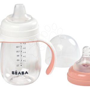Fixační hrnek na pití Beaba Learning Cup 2v1 Pink 210 ml se slámkou od 4 měsíců