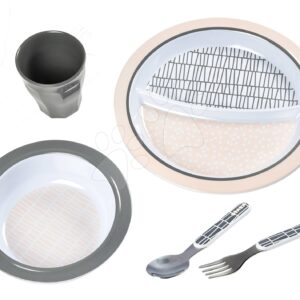 Jídelní souprava pro děti Beaba Pink Grid Gift Meal set v dárkovém balení růžová od 4 měsíců