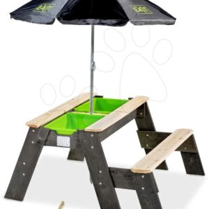 Pískoviště cedrové stůl na vodu a písek Aksent sand&water table Exit Toys piknikové se slunečníkem lavicí a krytem s doplňky