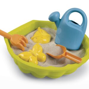 Pískoviště mušle s bábovičkami Mini Sand Pit Smoby s konvičkou a lopatka s hrabičky 35 cm pro malé prostory od 18 měsíců