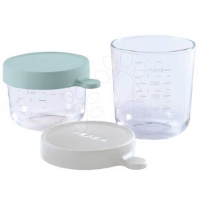 Set 2 dóz na jídlo Beaba z kvalitního skla 1 x 150 ml modravá a 1 x 250 ml šedá od 0 měsíců