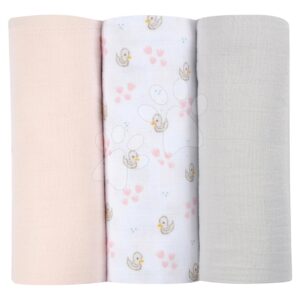 Textilní pleny z bavlněného mušelínu Cotton Muslin Cloths Beaba Cygne sada 3 kusů 70*70 cm od 0 měs růžové