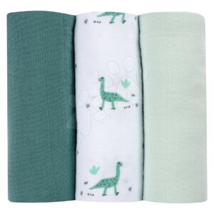 Textilní pleny z bavlněného mušelínu Cotton Muslin Cloths Beaba Jurassique sada 3 kusů 70*70 cm od 0 měsíců zelená