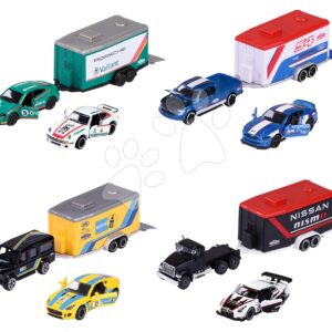 Autíčka s přívěsem Race Trailer Majorette kovová s otevíratelnými částmi délka 18 cm
