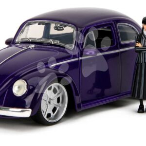 Autíčko Volkswagen Beetle Hollywood Rides Jada kovové s otevíratelnými dveřmi a figurkou Wednesday 1:24
