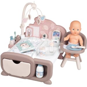 Domeček pro panenku Cocoon Nursery Natur D'Amour Baby Nurse Smoby denní a noční zóna s elektronickými funkcemi 20 doplňků
