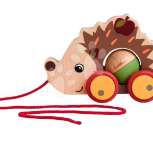 Dřevěné autíčko ježek se zvukem Pull Back Hedgehog Eichhorn se šňůrkou na tahání 16 cm od 12 měsíců