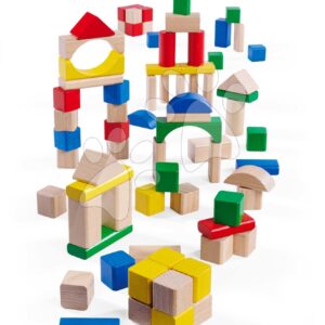 Dřevěné kostky barevné a přírodní Wooden Blocks 75 Years Eichhorn 76 kusů průměr 25 mm od 12 měsíců