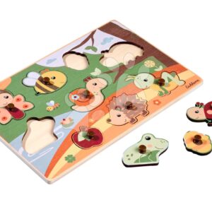 Drevené vkladacie puzzle zvieratká Pin Puzzle Eichhorn 2 rôzne druhy 10 dielov od 24 mes EH6841