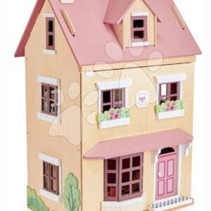Dřevěný městský domeček pro panenku Foxtail Villa Tender Leaf Toys růžový 12 dílů s nábytkem výška 71 cm
