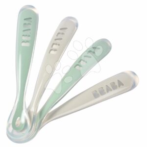 Ergonomické lžičky 1st Age Silicone Spoons Beaba Šedá & Sage ze silikonu na samostatné krmení 4 kusy od 4 měs