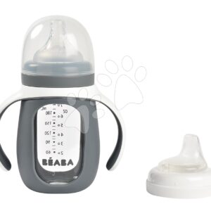 Féša Bidon na pití 2v1 Training Bottle Beaba Mineral Grey 210 ml se silikonovým obalem šedá od 4 měsíců
