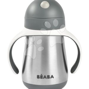Féša Bidon s dvojitými stěnami Stainless Steel Straw Cup Beaba Mineral Grey 250 ml z nerezové oceli šedá od 8 měsíců