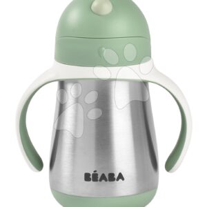 Fľaša s dvojitými stěnami Stainless Steel Straw Cup Beaba Sage Green 250 ml z nerezové oceli zelená od 8 měs