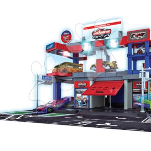 Garáž tuningová 2patrová Japan Series Tuning Garage Majorette se zvukem a světlem s výtahem a autíčkem od 5 let