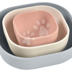 Jedálenská sada Silicone Nesting Bowl Set Beaba Velvet Grey Cotton Dusty Rose ze silikonu 3dílná šedo-růžovo-bílá od 4 měs