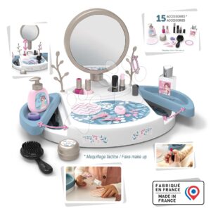 Kosmetický stolek s odnímatelným zrcadlem My Beauty Studio Smoby otevíratelné přihrádky a stromečky na zavěšení šperků a 15 doplňků