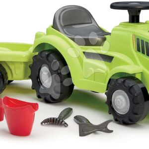 Odrážedlo traktor s přívěsem Tractor Ride On with Garnished Trailer Écoiffier s úložným prostorem a zahradním nářadím 85 cm od 12 měsíců