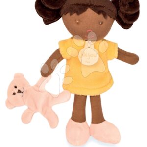Panenka pro miminka Mrs Vanilla My First Doll Jolijou 21 cm ve žlutých šatech s pejskem z jemného textilu od 0 měsíců