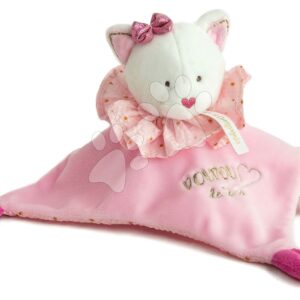 Plyšová kočička na mazlení Attrape-Rêves Doudou et Compagnie růžová 20 cm v dárkovém balení od 0 měsíců