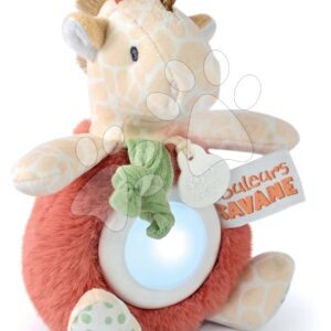 Plyšová žirafa s nočním světlem Nightlight Couleurs Savane Doudou et Compagnie červená 15 cm od 0 měsíců