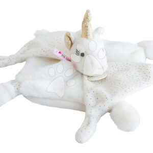 Plyšový jednorožec k mazlení Unicorn Lucie la Licorne Doudou et Compagnie bílý 25 cm v dárkovém balení od 0 měsíců