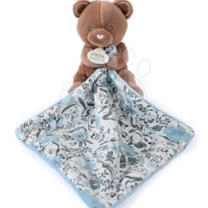 Plyšový medvídek k mazlení Bear Boh'aime Doudou et Compagnie hnědo-modrý 12 cm v dárkovém balení od 0 měsíců
