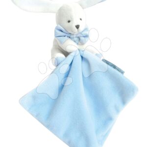 Plyšový zajíček na mazlení Bunny Flower Box Doudou et Compagnie modrý 10 cm v dárkovém balení od 0 měsíců