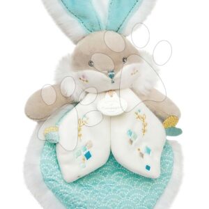 Plyšový zajíček na mazlení Lapin de Sucre Doudou et Compagnie tyrkysový 24 cm v dárkovém balení od 0 měsíců