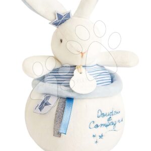Plyšový zajíček s melodií Bunny Sailor Music Box Perlidoudou Doudou et Compagnie modrý 14 cm v dárkovém balení od 0 měsíců