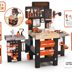 Pracovní stůl trojkřídlý Black&Decker Mega Center Smoby strojírenství instalatérství malování a tesařství 100 doplňků 103 cm výška