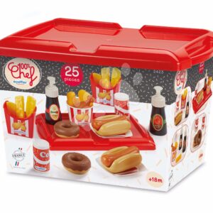 Set hot dog s hranolky a pitím 100% Chef Écoiffier na tácku 25 doplňků od 18 měsíců