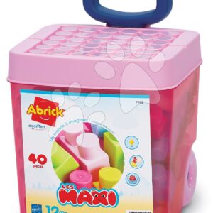 Stavebnice v dóze na kolečkách Maxi Pink Abrick Écoiffier velké růžové kostky 40 kusů od 12 měsíců