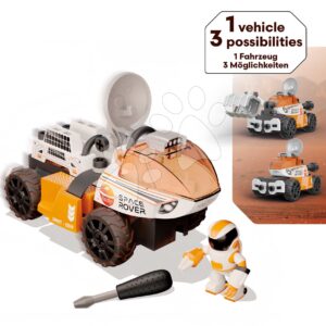 Stavebnice vesmírné autíčko 3v1 Space Rover Discovery Set Smoby 50 dílků se šroubovákem a figurka astronauta s pohyblivými končetinami