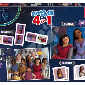 Superpack 4v1 Wish Educa domino pexeso a puzzle s 25 a 50 dílky