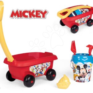 Vozík k tahání Mickey Garnished Beach Cart Smoby s kyblík setem od 18 měsíců