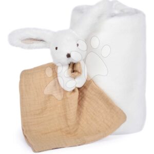 Deka pro nejmenší se zajíčkem na mazlení Happy Wild Doudou et Compagnie v dárkovém balení bílá 70*100 cm od 0 měsíců