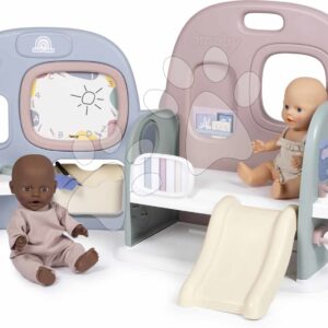 Domeček pro panenku s 5 herními zónami Baby Care Childcare Center Smoby skládací a přenosný se 6 doplňky