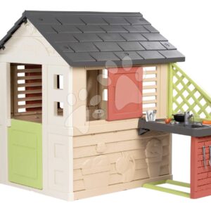 Domeček s kuchyňkou a 17 doplňků Nature Playhouse&Kitchen Life Smoby rozšiřitelný 3 okna se 2 žaluziemi a posuvnými okenicemi s UV filtrem od 24 měsíců