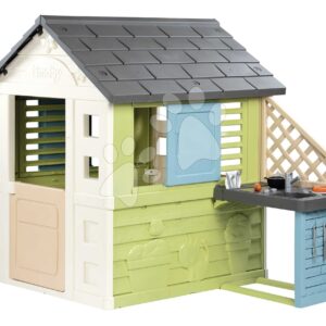 Domeček s kuchyňkou a 17 doplňků Pretty Playhouse&Kitchen Life Smoby rozšiřitelný 3 okna se 2 žaluziemi a posuvnými okenicemi s UV filtrem od 24 měsíců
