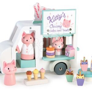 Dřevěné autíčko s mléčným barem Kitty´s Milkshake Van Tender Leaf Toys s 3 figurkami kočiček